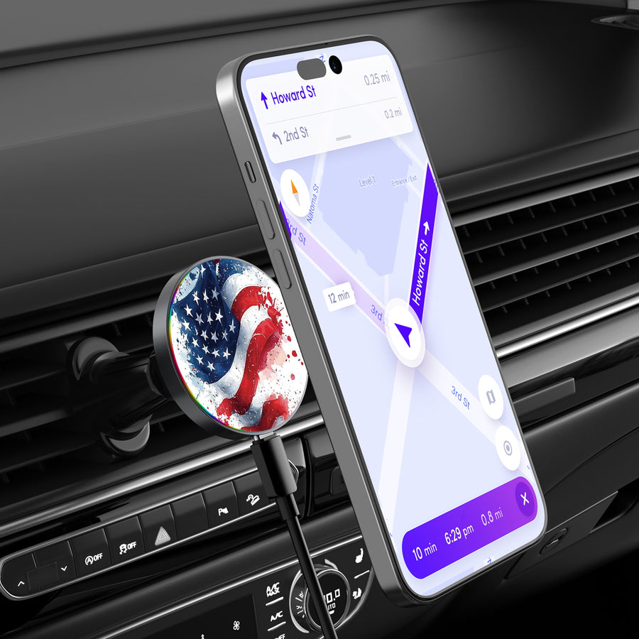 MyBat Design Lab Magnetic Wireless Charging Vent Mount - Black - Patriotic Flag Painiting - MCGWIRC21BK-346-3.jpg
