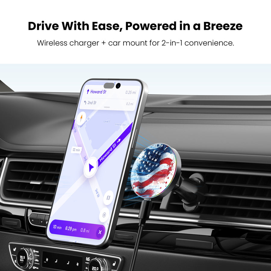 MyBat Design Lab Magnetic Wireless Charging Vent Mount - Black - Patriotic Flag Painiting - MCGWIRC21BK-346-4.jpg