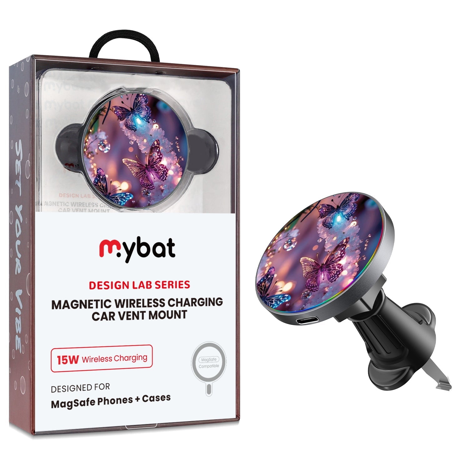 MyBat Design Lab Magnetic Wireless Charging Vent Mount - Black - Magical Butterflies