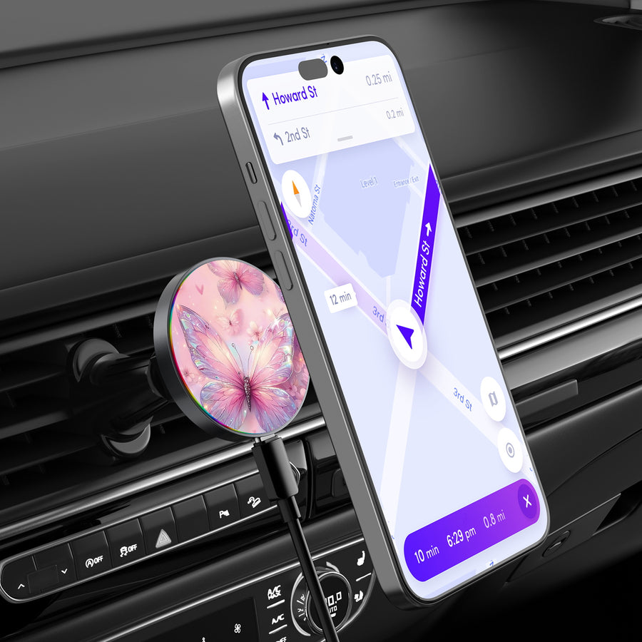 MyBat Design Lab Magnetic Wireless Charging Vent Mount - Black - Pink Butterflies - MCGWIRC21BK-361-3.jpg