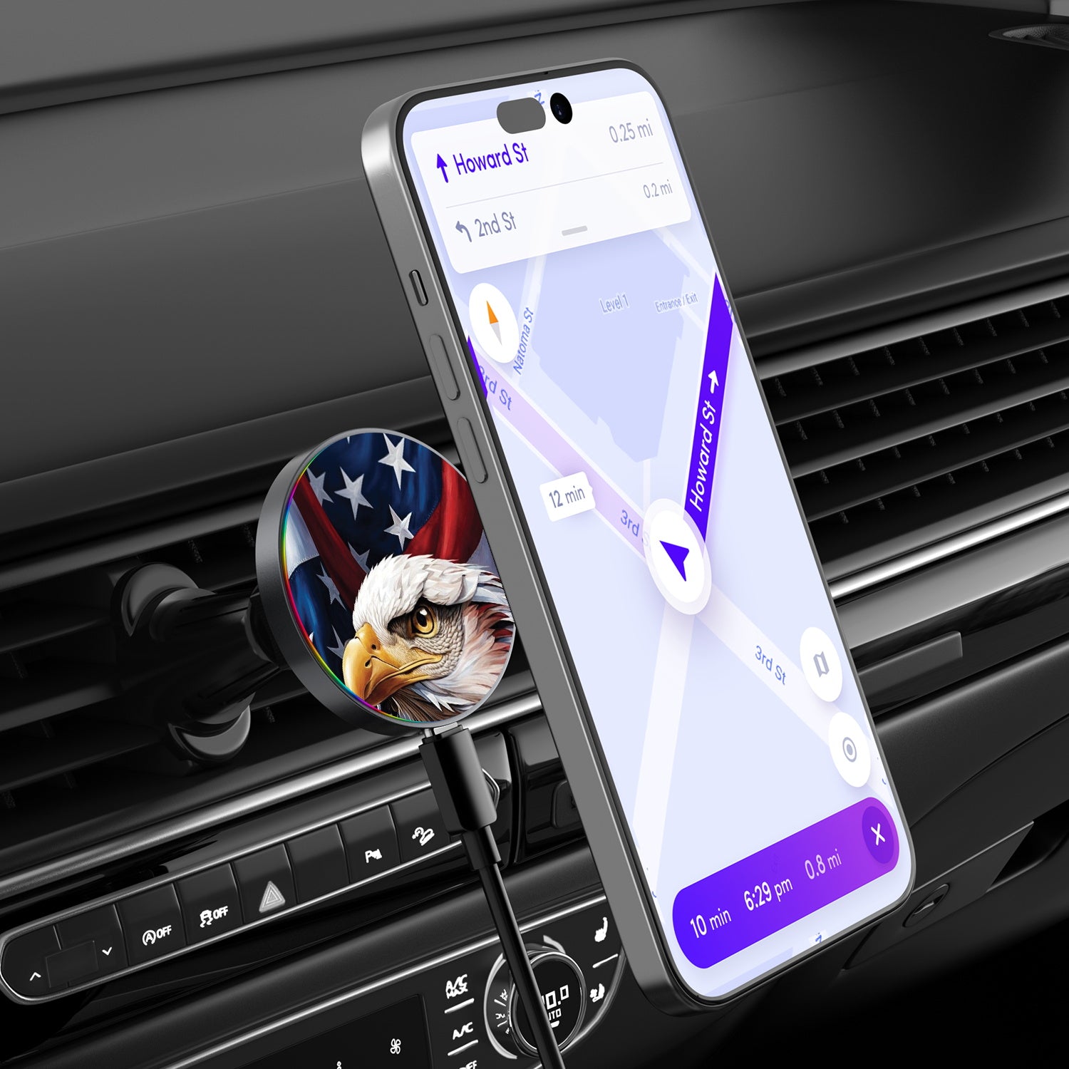 MyBat Design Lab Magnetic Wireless Charging Vent Mount - Black - Proud American Eagle - MCGWIRC21BK-362-3.jpg