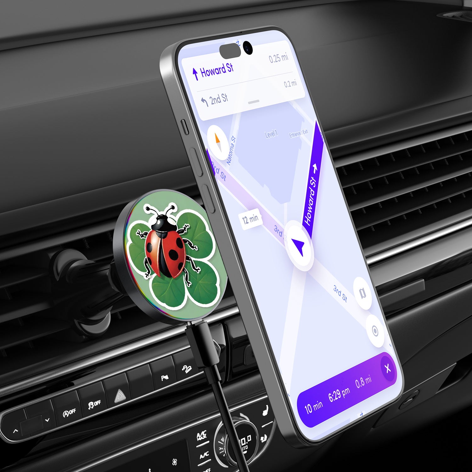 MyBat Design Lab Magnetic Wireless Charging Vent Mount - Black - Ladybug Luck - MCGWIRC21BK-373-3.jpg