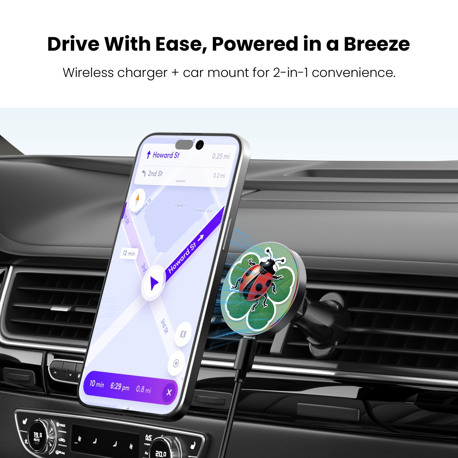 MyBat Design Lab Magnetic Wireless Charging Vent Mount - Black - Ladybug Luck - MCGWIRC21BK-373-4.jpg