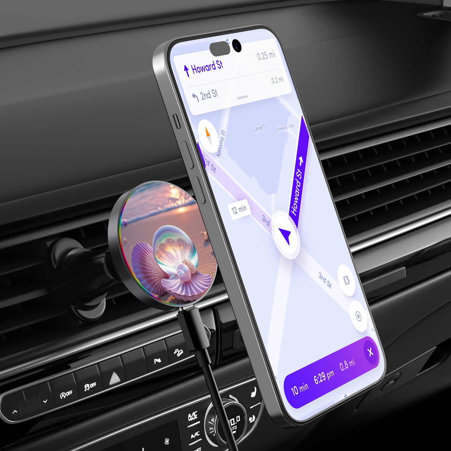 MyBat Design Lab Magnetic Wireless Charging Vent Mount - Black - Seashell Beach - MCGWIRC21BK-374-3.jpg