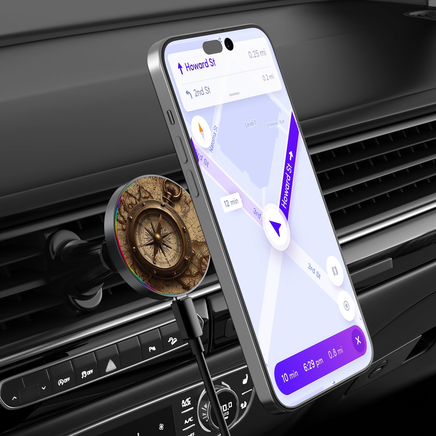 MyBat Design Lab Magnetic Wireless Charging Vent Mount - Black - Compass - MCGWIRC21BK-378-3.jpg