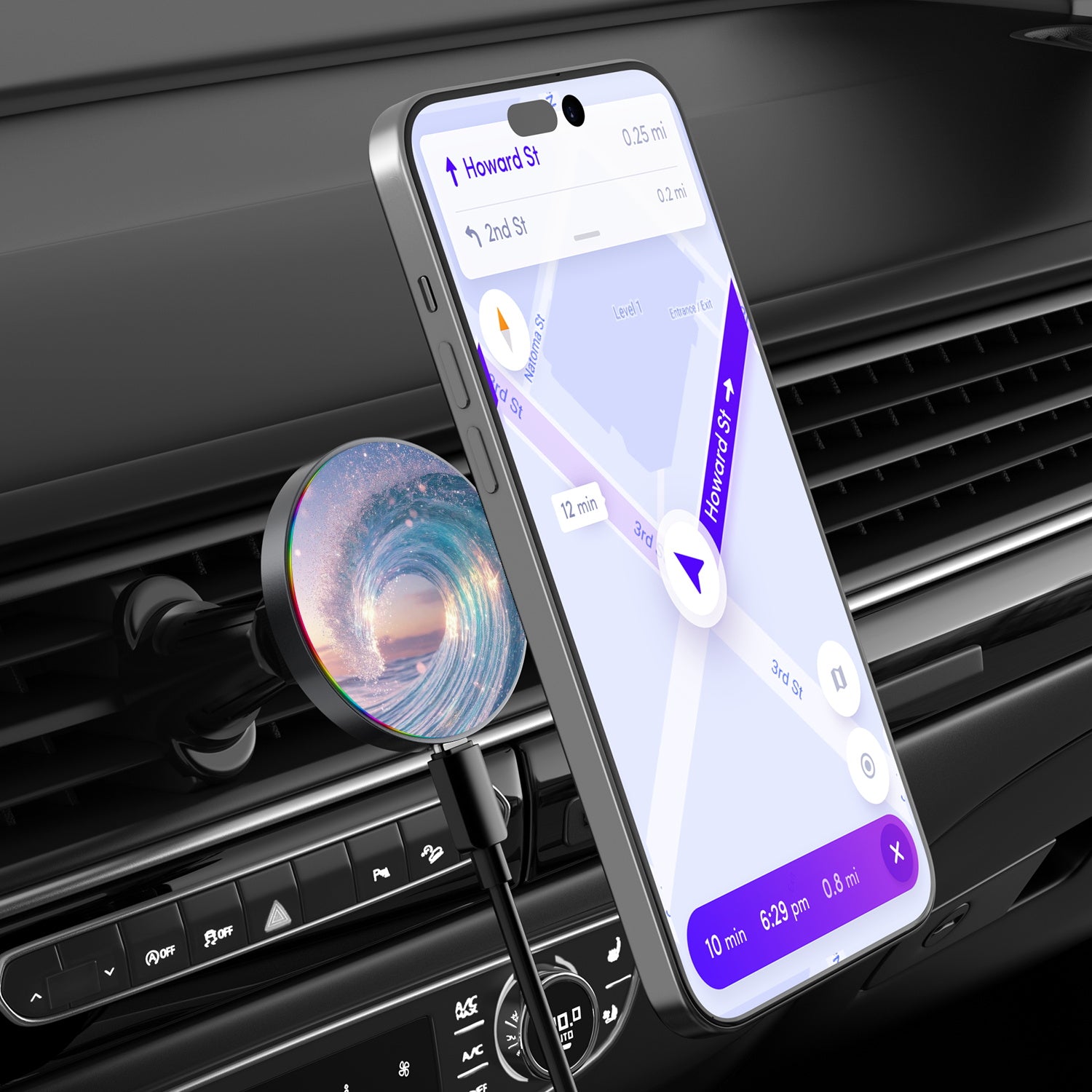 MyBat Design Lab Magnetic Wireless Charging Vent Mount - Black - Dreamy Waves - MCGWIRC21BK-379-3.jpg