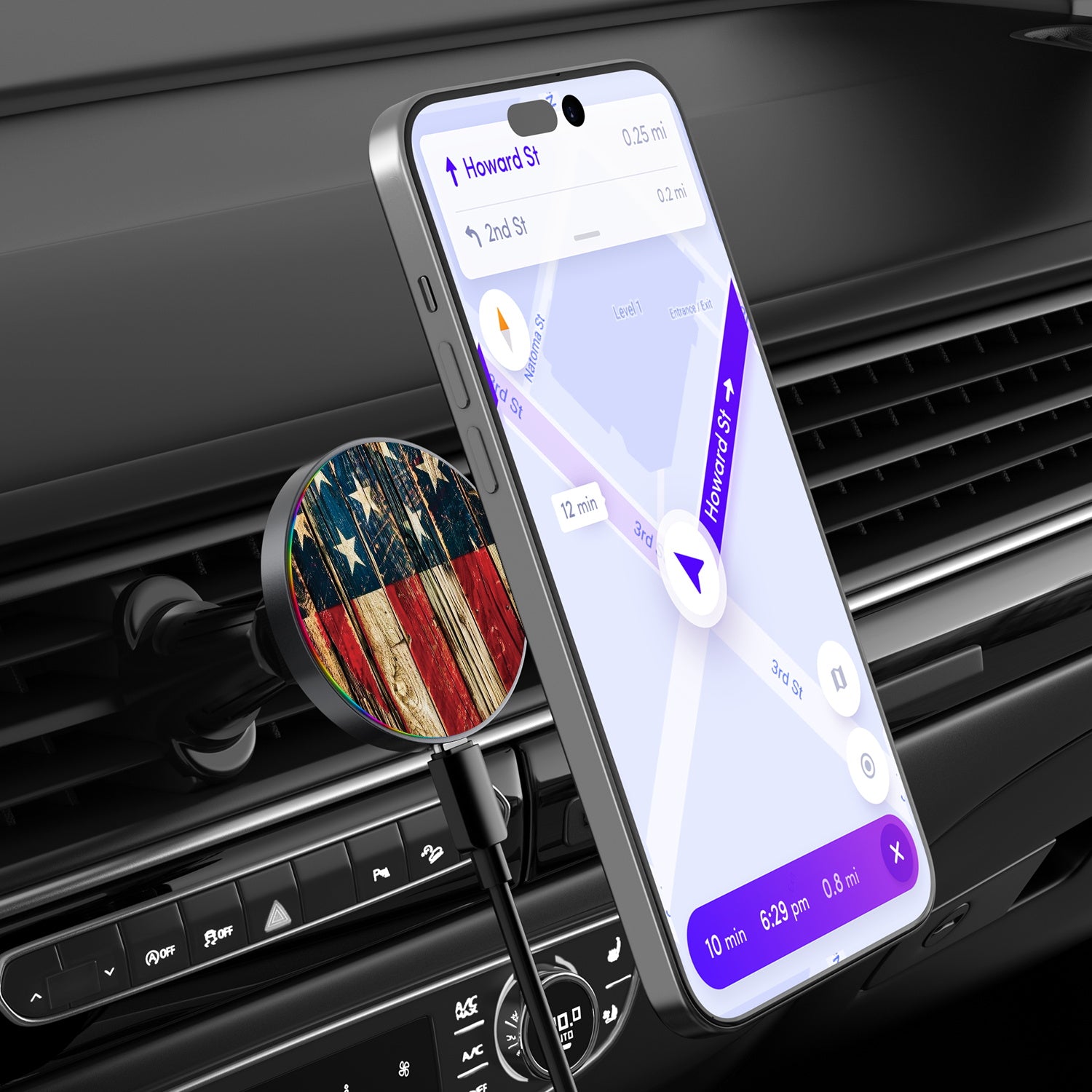 MyBat Design Lab Magnetic Wireless Charging Vent Mount - Black - US Painted Flag - MCGWIRC21BK-381-3.jpg