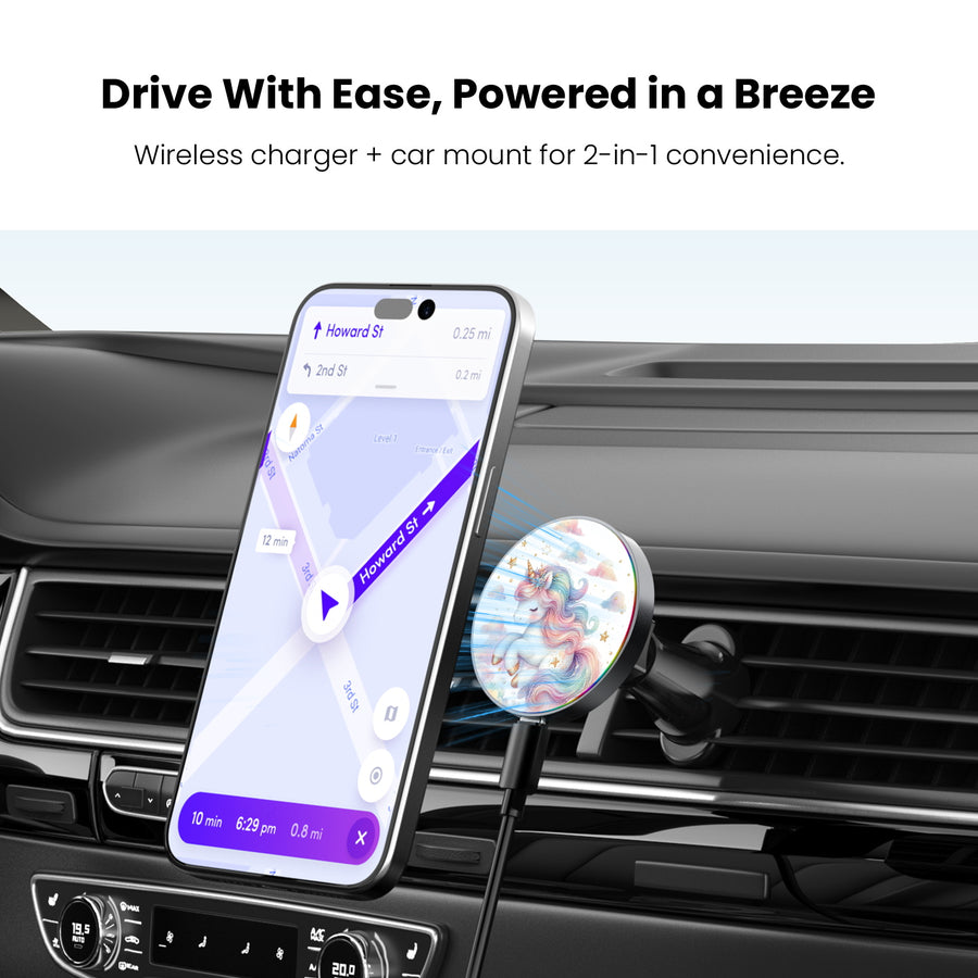 MyBat Design Lab Magnetic Wireless Charging Vent Mount - Black - Rainbow Unicorn - MCGWIRC21BK-392-4.jpg