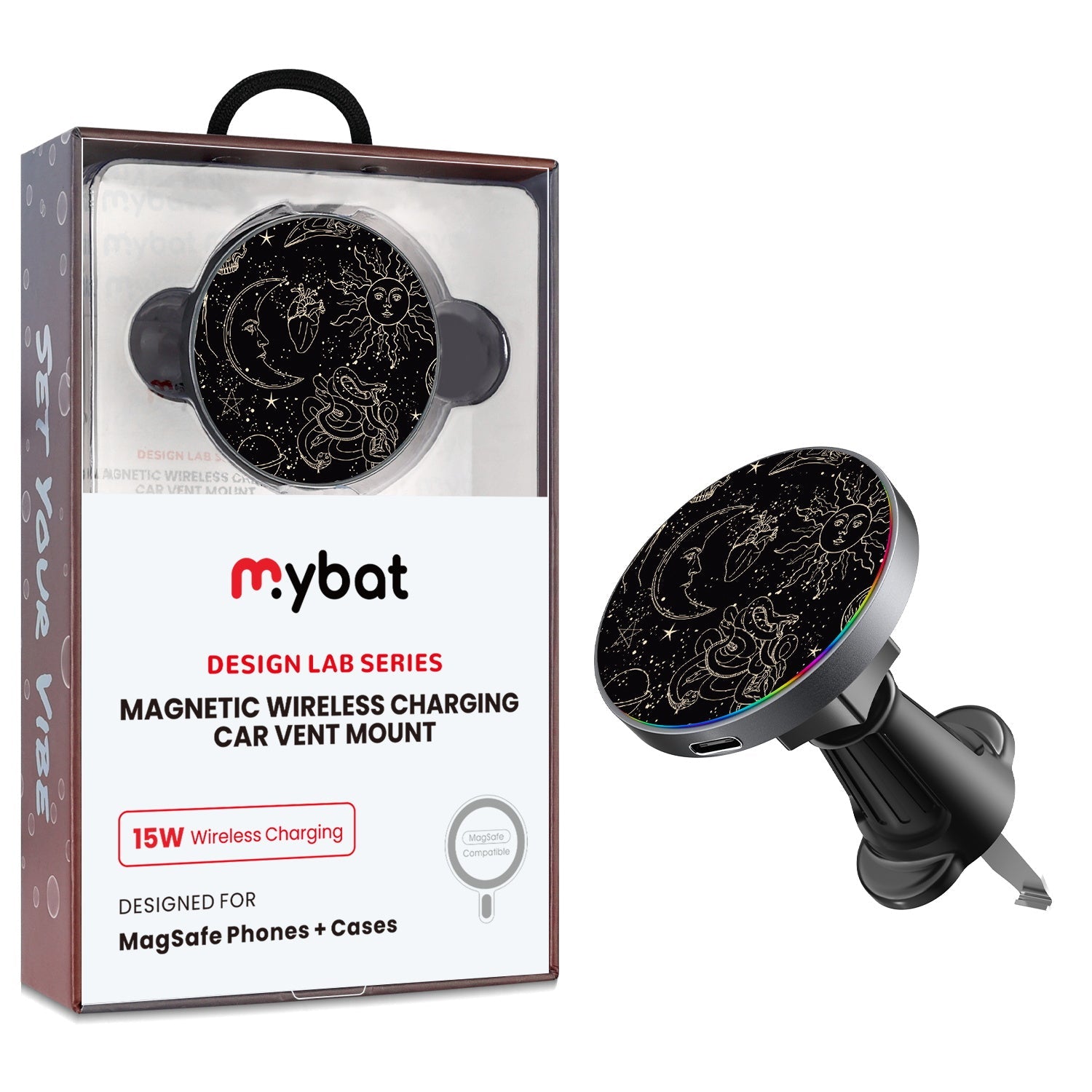 MyBat Design Lab Magnetic Wireless Charging Vent Mount - Black - Mystic Elements