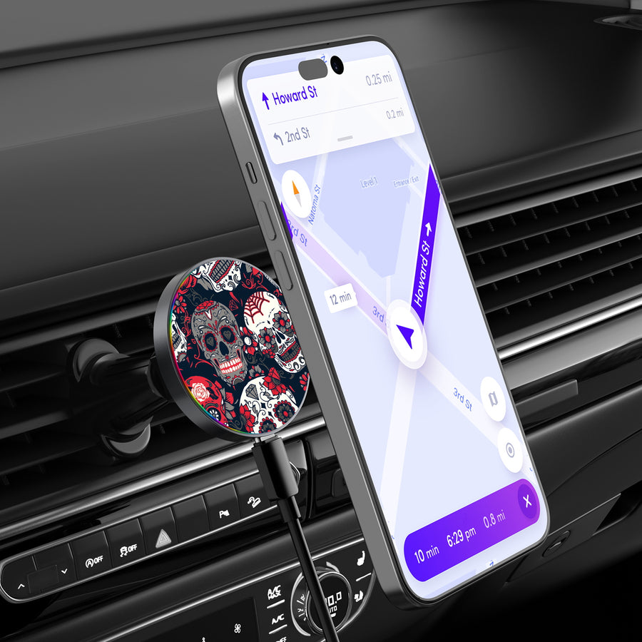 MyBat Design Lab Magnetic Wireless Charging Vent Mount - Black - Sugar Rose Skulls - MCGWIRC21BK-418-3.jpg