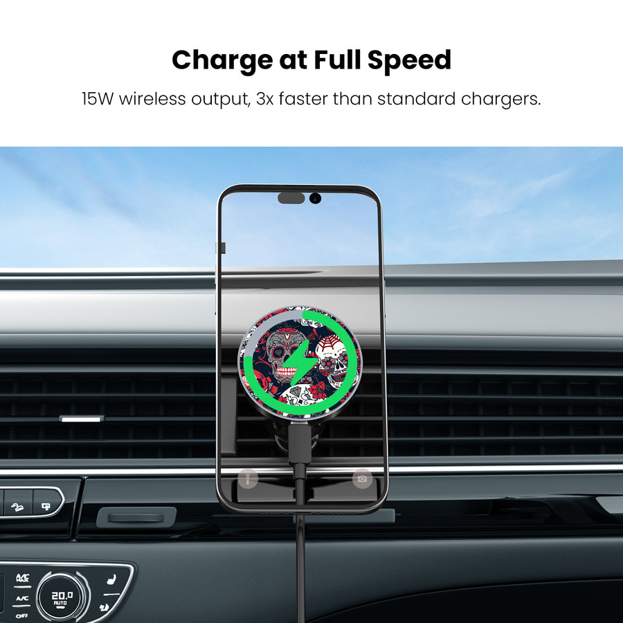 MyBat Design Lab Magnetic Wireless Charging Vent Mount - Black - Sugar Rose Skulls - MCGWIRC21BK-418-5.jpg
