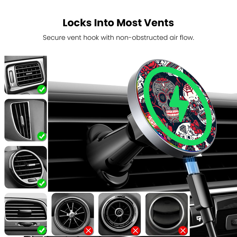 MyBat Design Lab Magnetic Wireless Charging Vent Mount - Black - Sugar Rose Skulls - MCGWIRC21BK-418-7.jpg