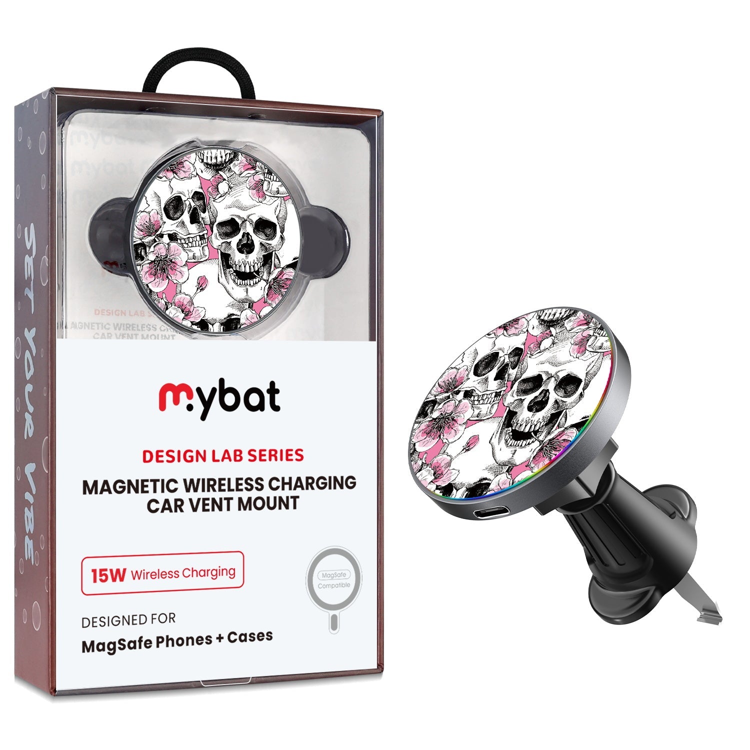 MyBat Design Lab Magnetic Wireless Charging Vent Mount - Black - Death Blooms