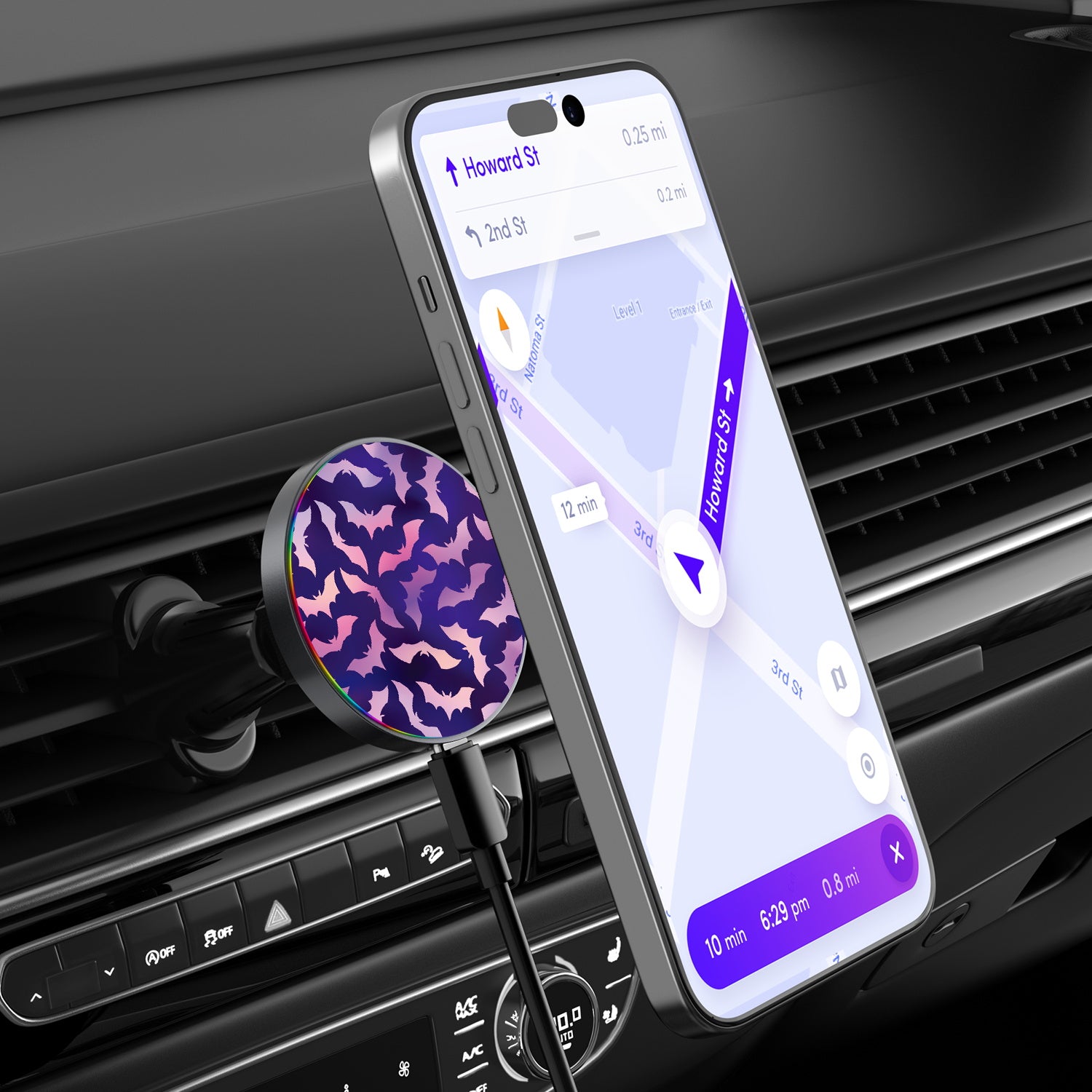 MyBat Design Lab Magnetic Wireless Charging Vent Mount - Black - Twilight Bats - MCGWIRC21BK-422-3.jpg