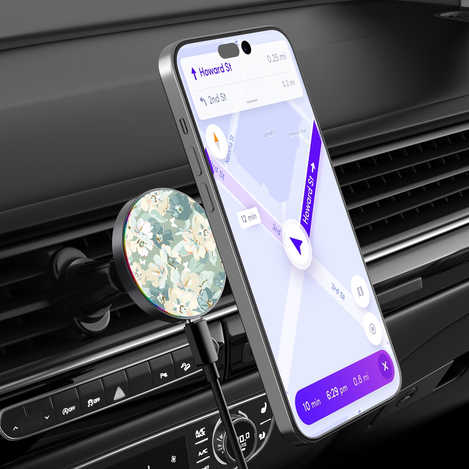 MyBat Design Lab Magnetic Wireless Charging Vent Mount - Black - Vintage Garden - MCGWIRC21BK-432-3.jpg