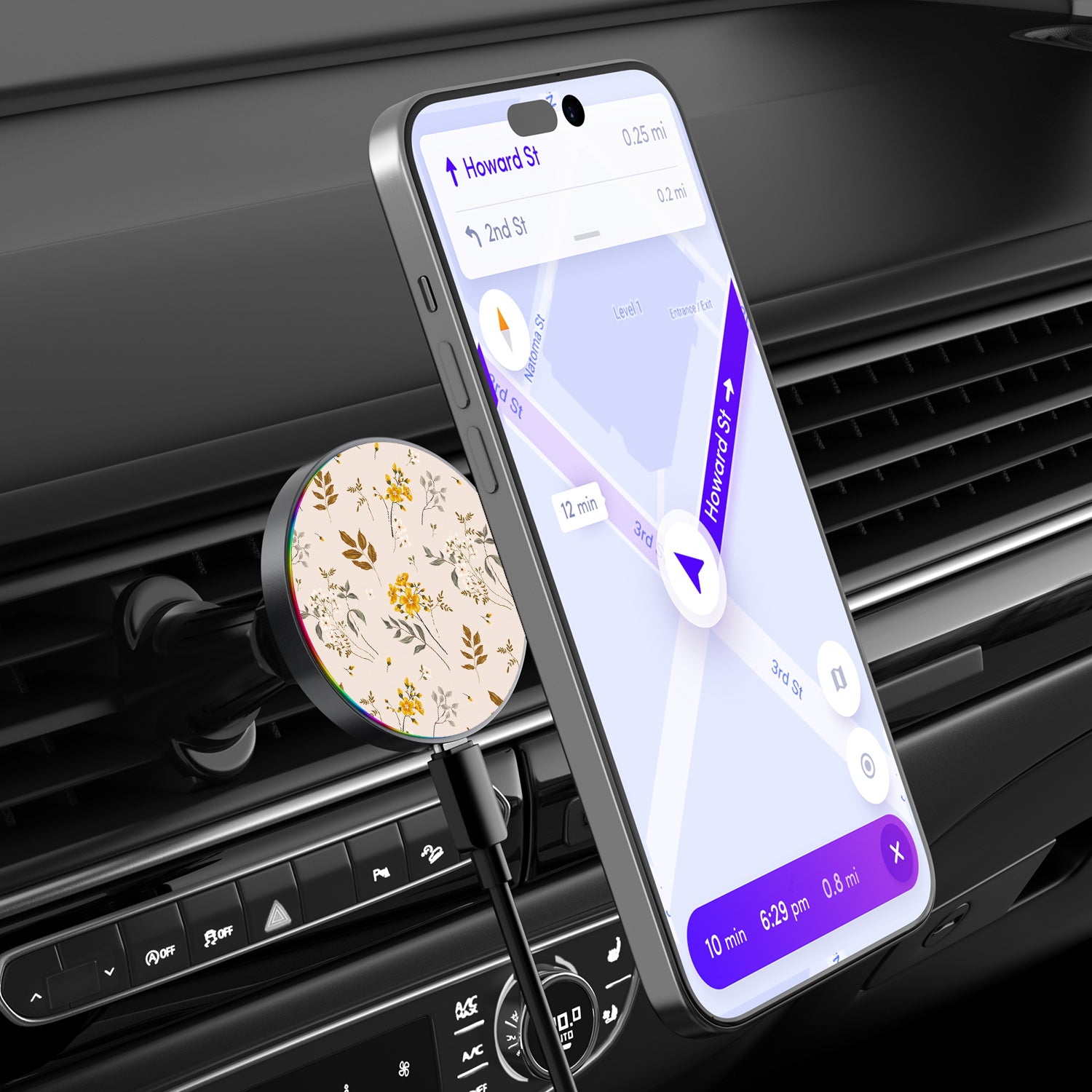 MyBat Design Lab Magnetic Wireless Charging Vent Mount - Black - Ditsy Botanical - MCGWIRC21BK-433-3.jpg