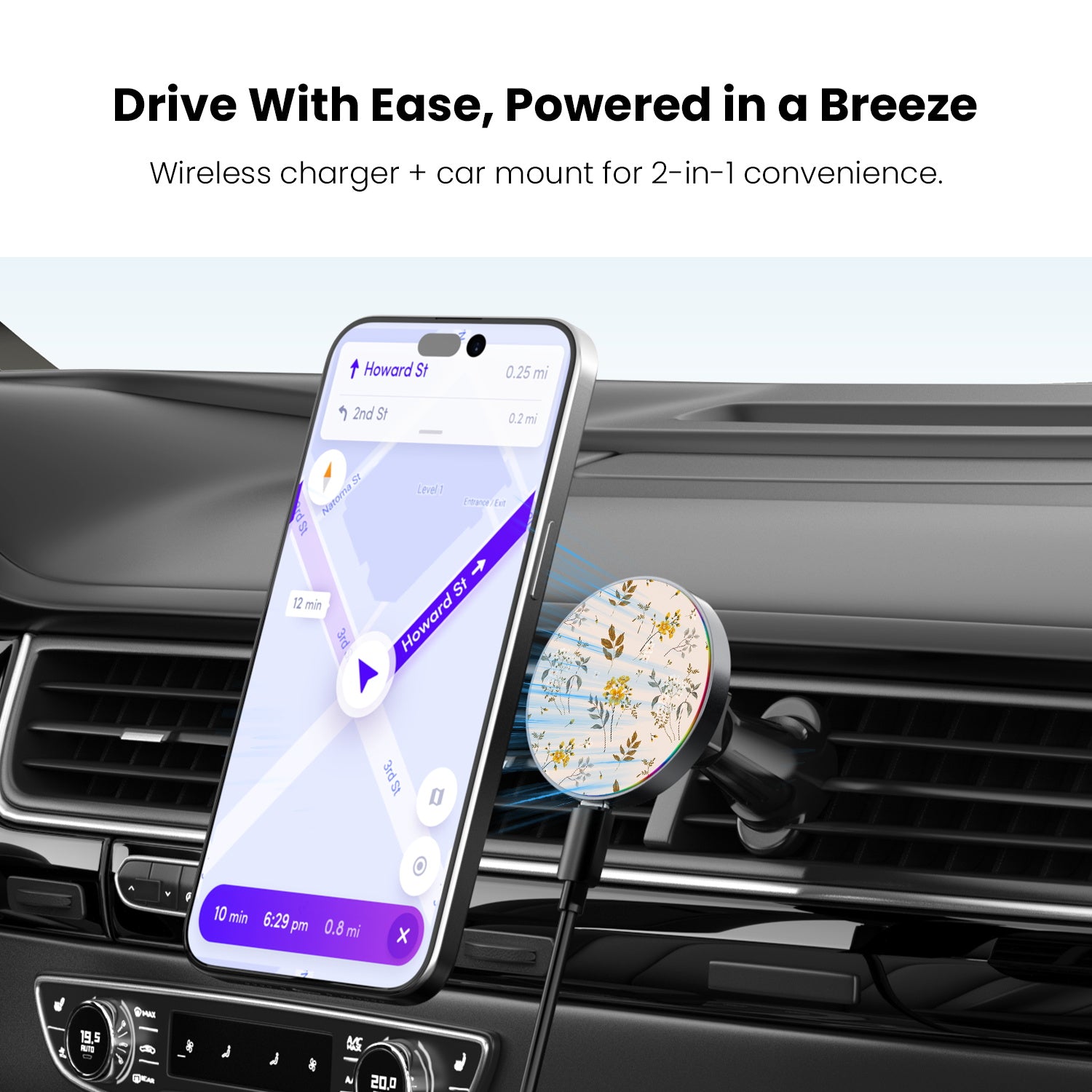 MyBat Design Lab Magnetic Wireless Charging Vent Mount - Black - Ditsy Botanical - MCGWIRC21BK-433-4.jpg