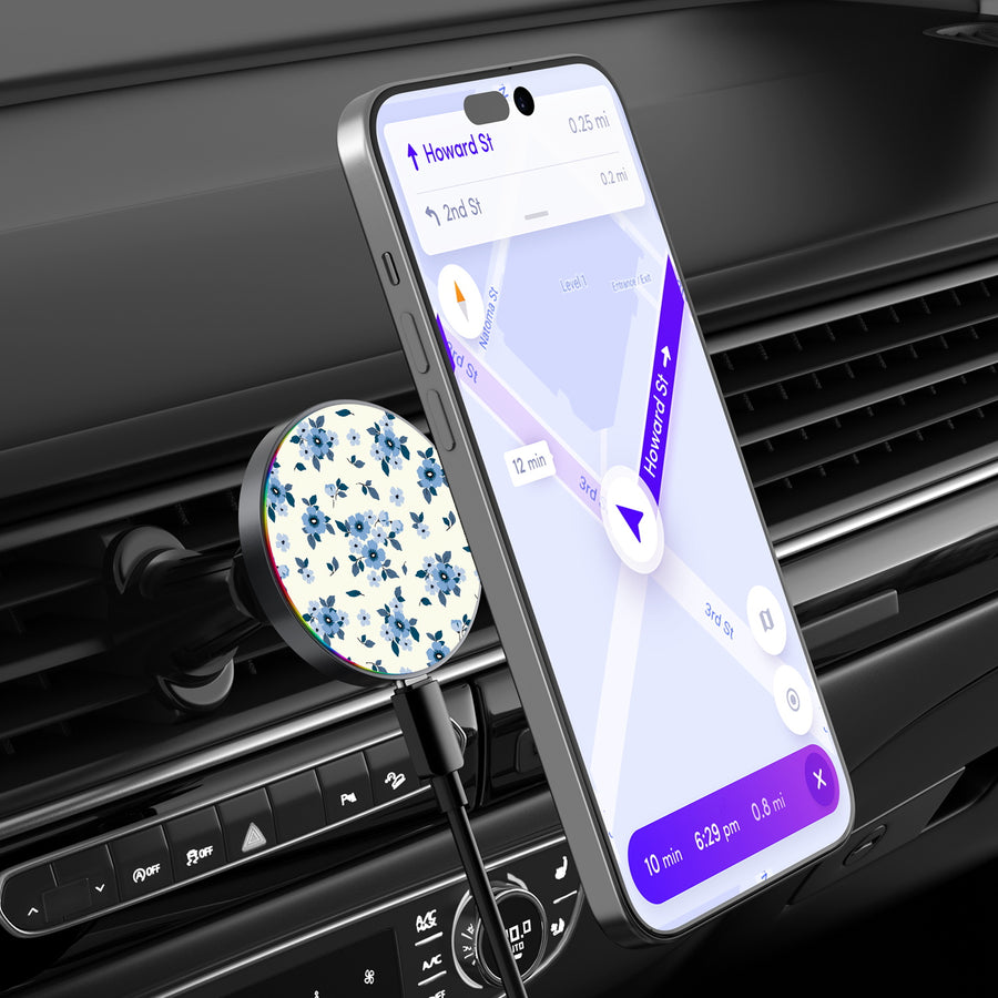 MyBat Design Lab Magnetic Wireless Charging Vent Mount - Black - Porcelain Petals - MCGWIRC21BK-437-3.jpg