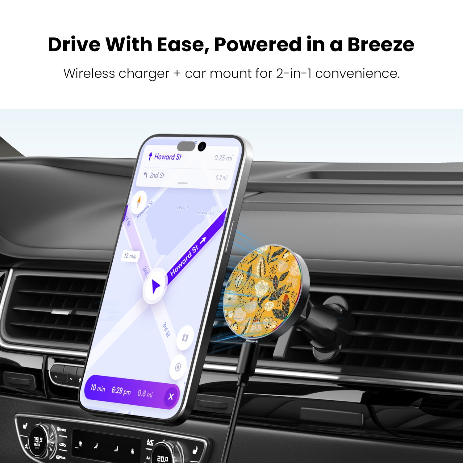 MyBat Design Lab Magnetic Wireless Charging Vent Mount - Black - Floral Stitch - MCGWIRC21BK-439-4.jpg