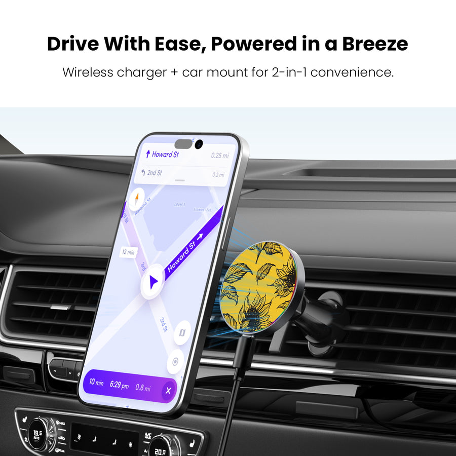 MyBat Design Lab Magnetic Wireless Charging Vent Mount - Black - Golden Sunflowers - MCGWIRC21BK-444-4.jpg