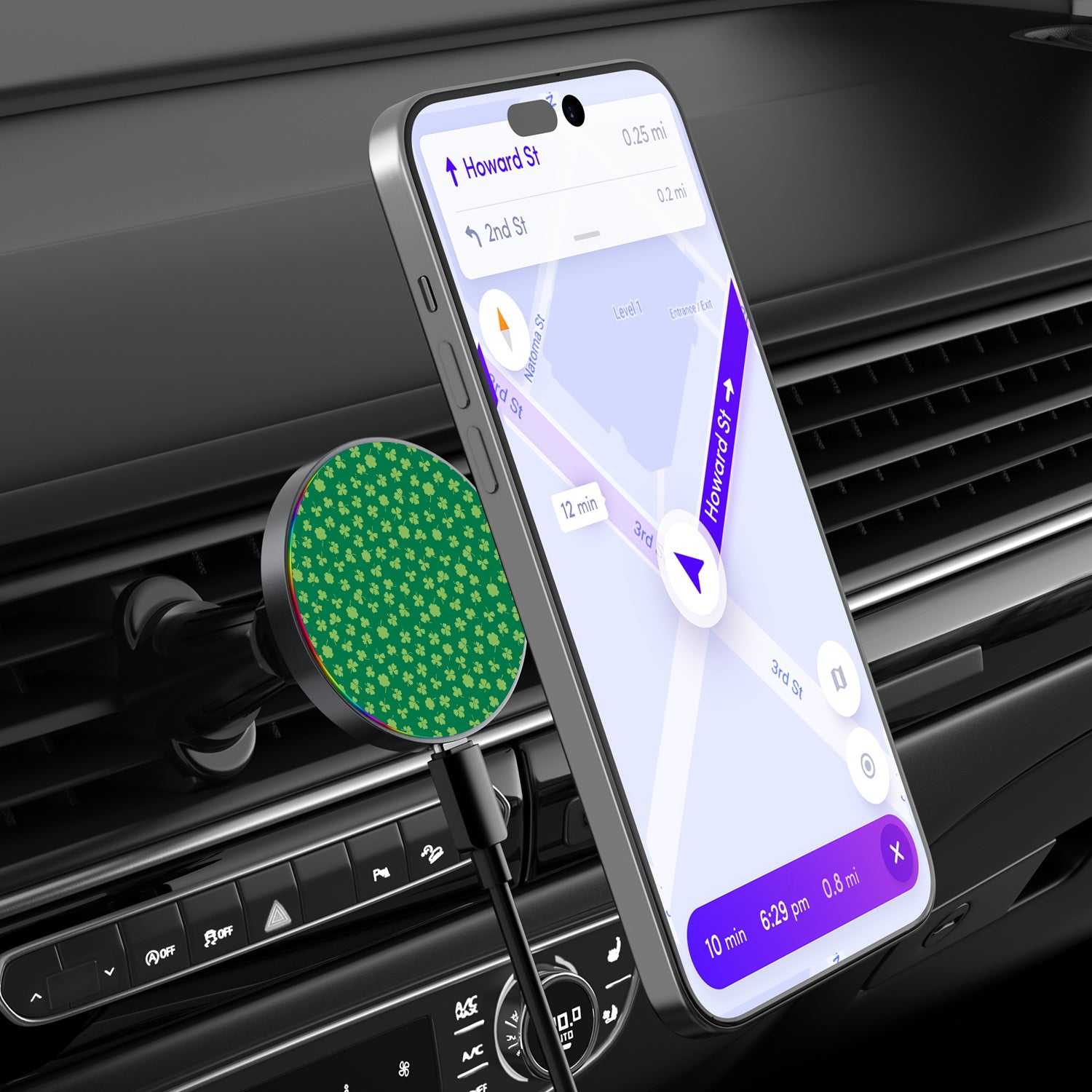 MyBat Design Lab Magnetic Wireless Charging Vent Mount - Black - Lucky Clover - MCGWIRC21BK-466-3.jpg