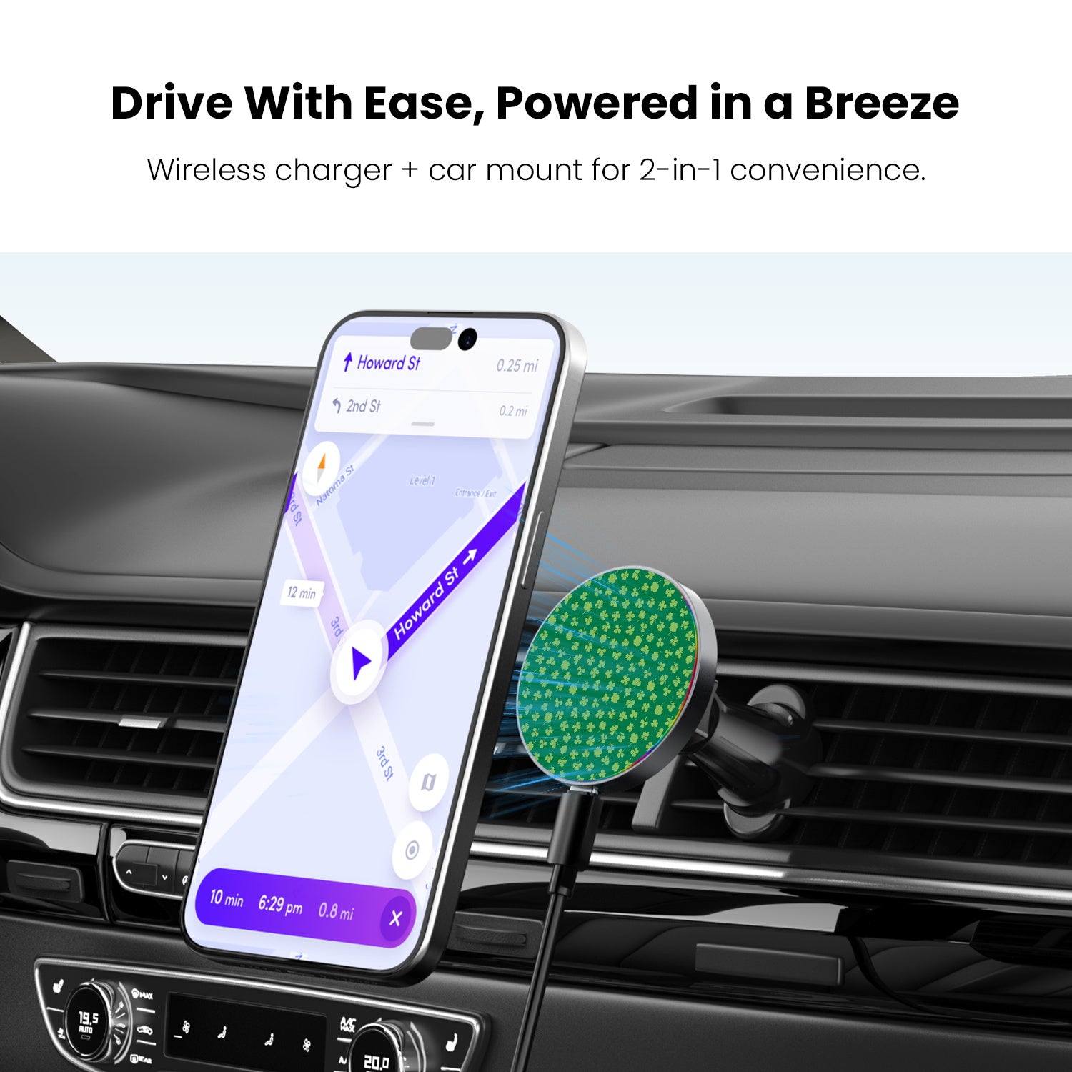 MyBat Design Lab Magnetic Wireless Charging Vent Mount - Black - Lucky Clover - MCGWIRC21BK-466-4.jpg