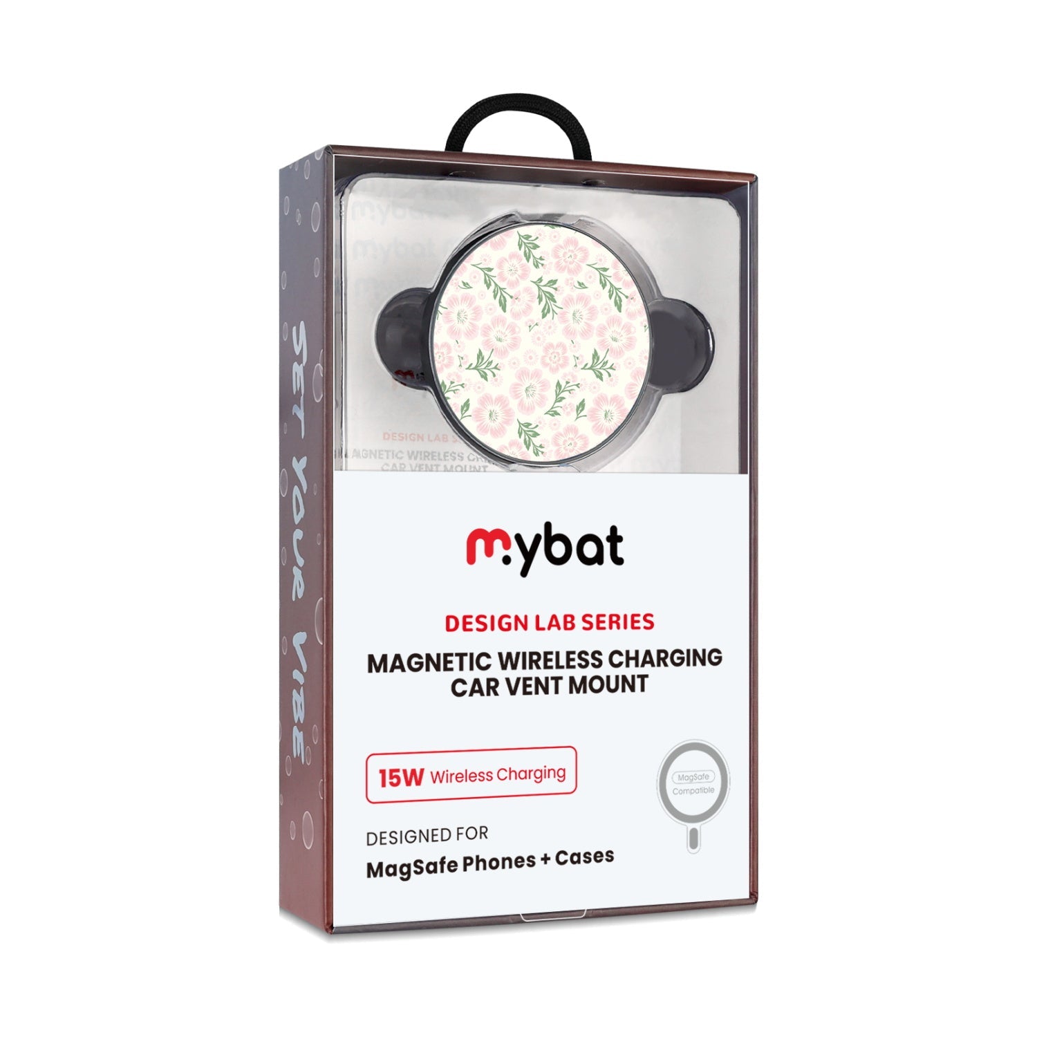MyBat Design Lab Magnetic Wireless Charging Vent Mount - Black - Pink Posies