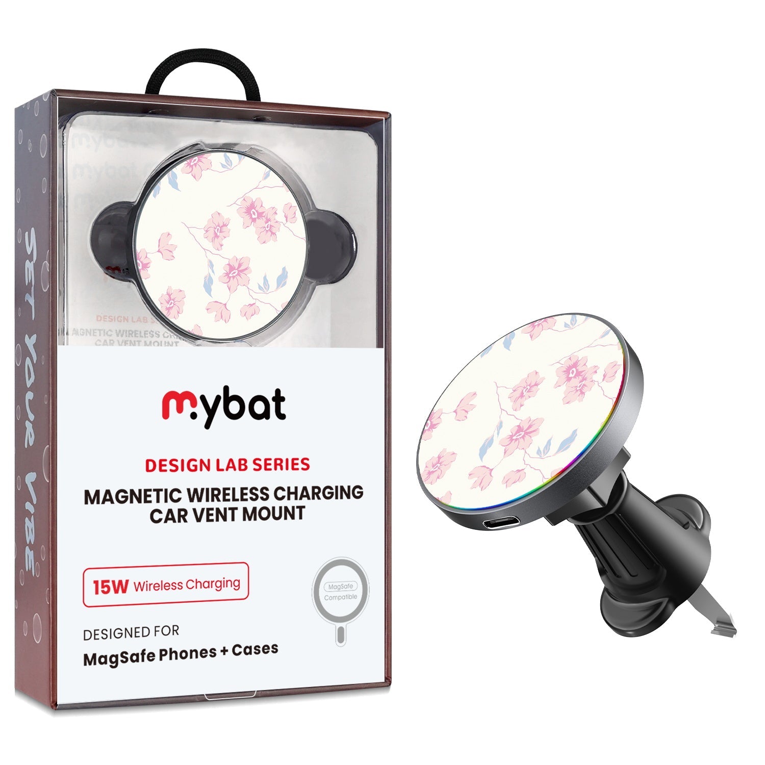 MyBat Design Lab Magnetic Wireless Charging Vent Mount - Black - Rose Mallow