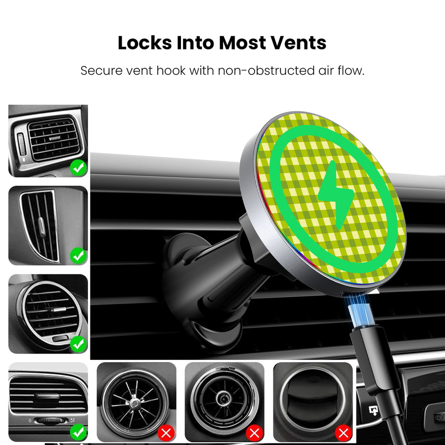 MyBat Design Lab Magnetic Wireless Charging Vent Mount - Black - Green Gingham - MCGWIRC21BK-476-7.jpg
