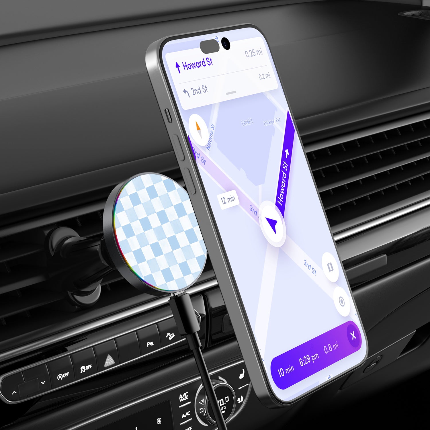 MyBat Design Lab Magnetic Wireless Charging Vent Mount - Black - Sky Blue Check - MCGWIRC21BK-478-3.jpg