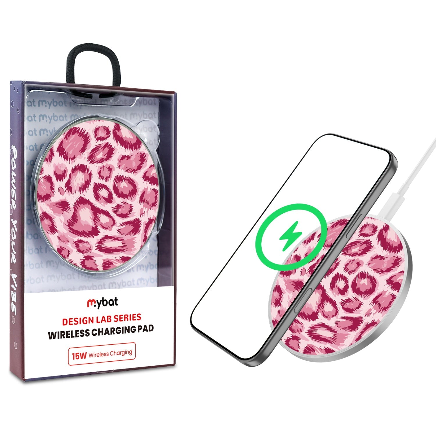 MyBat Design Lab Series Wireless Charging Pad - Silver - Pink Leopard Print