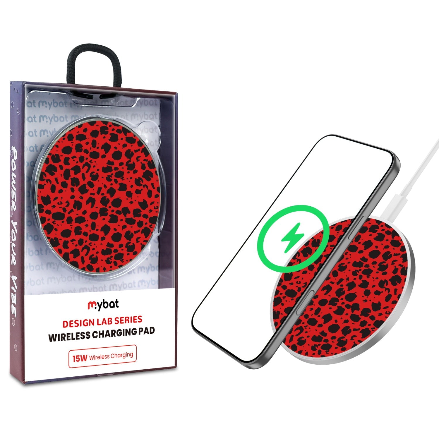 MyBat Design Lab Series Wireless Charging Pad - Silver - Red Leopard Print