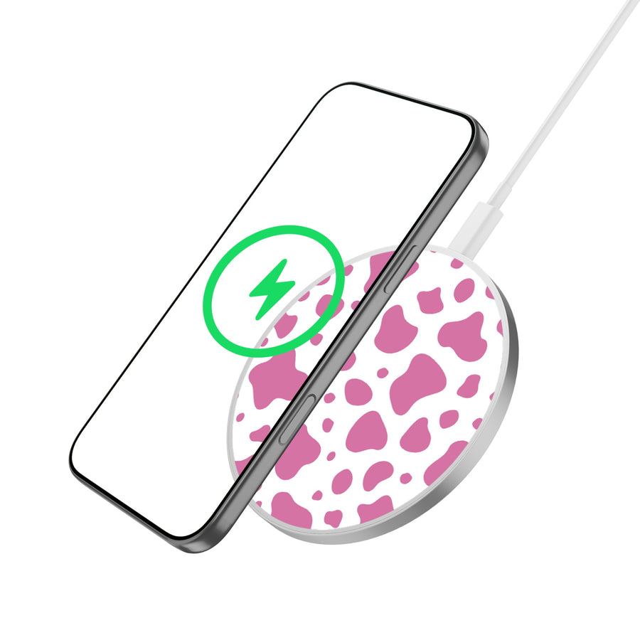 MyBat Design Lab Series Wireless Charging Pad - Silver - Pink Cow Print - MCGWIRC22SL-015-2.jpg