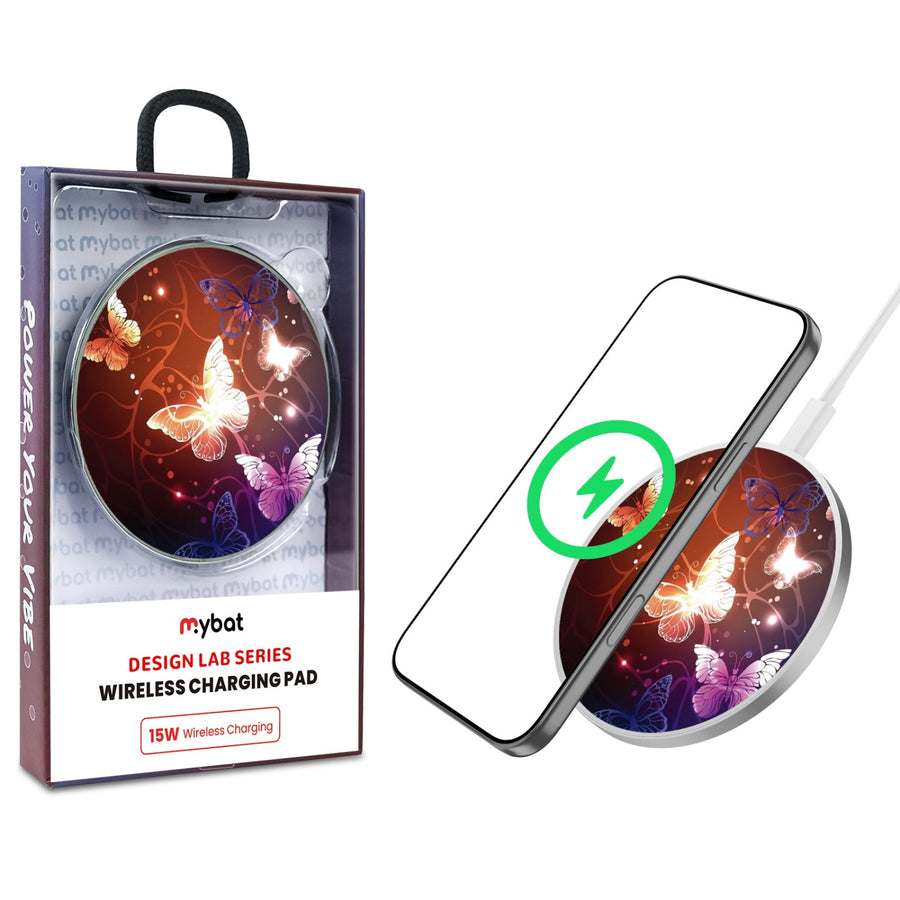 MyBat Design Lab Series Wireless Charging Pad - Silver - Neon Butterflies