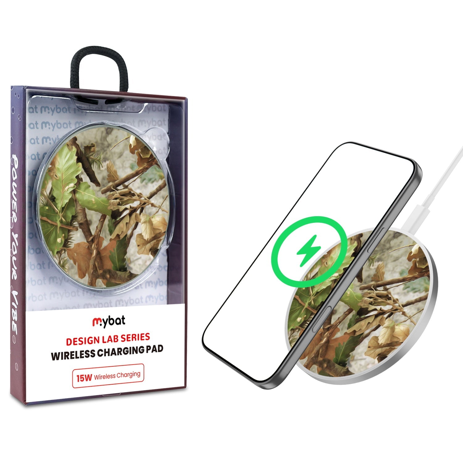 MyBat Design Lab Series Wireless Charging Pad - Silver - Forest Camouflage