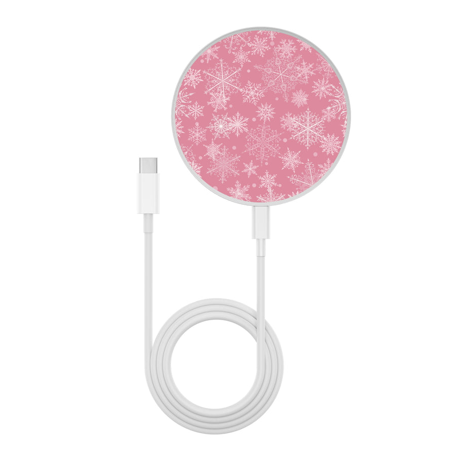 MyBat Design Lab Series Wireless Charging Pad - Silver - Pink Snowflakes - MCGWIRC22SL-282-3.jpg