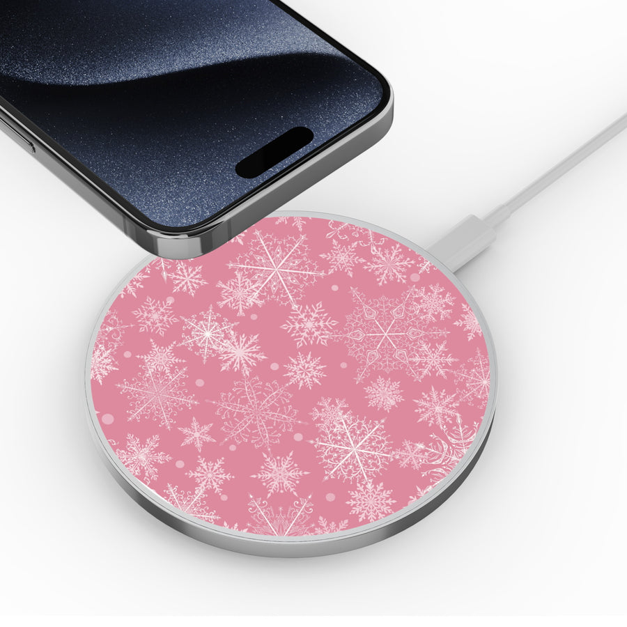 MyBat Design Lab Series Wireless Charging Pad - Silver - Pink Snowflakes - MCGWIRC22SL-282-4.jpg