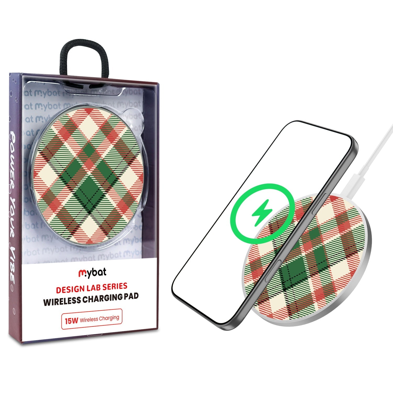 MyBat Design Lab Series Wireless Charging Pad - Silver - Rustic Plaid