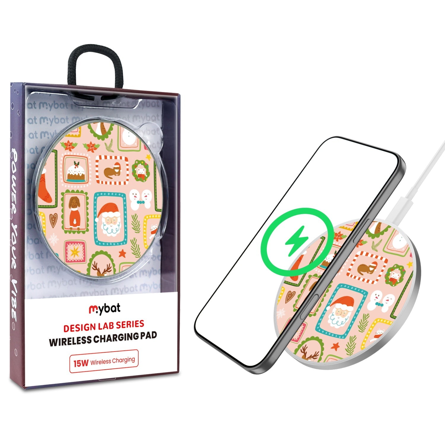 MyBat Design Lab Series Wireless Charging Pad - Silver - Holiday Stamps