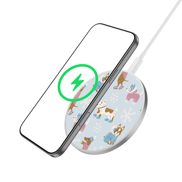 MyBat Design Lab Series Wireless Charging Pad - Silver - Puppy Snow Play - MCGWIRC22SL-299-2.jpg