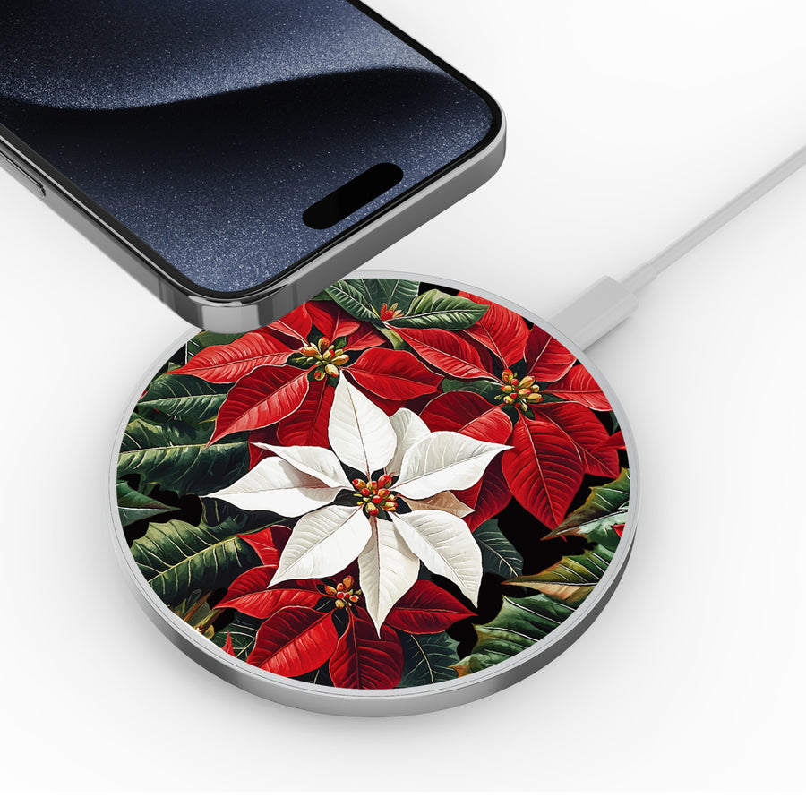 MyBat Design Lab Series Wireless Charging Pad - Silver - Christmas Poinsettias - MCGWIRC22SL-301-4.jpg