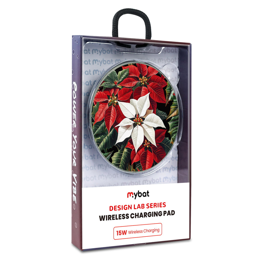 MyBat Design Lab Series Wireless Charging Pad - Silver - Christmas Poinsettias - MCGWIRC22SL-301-9.jpg