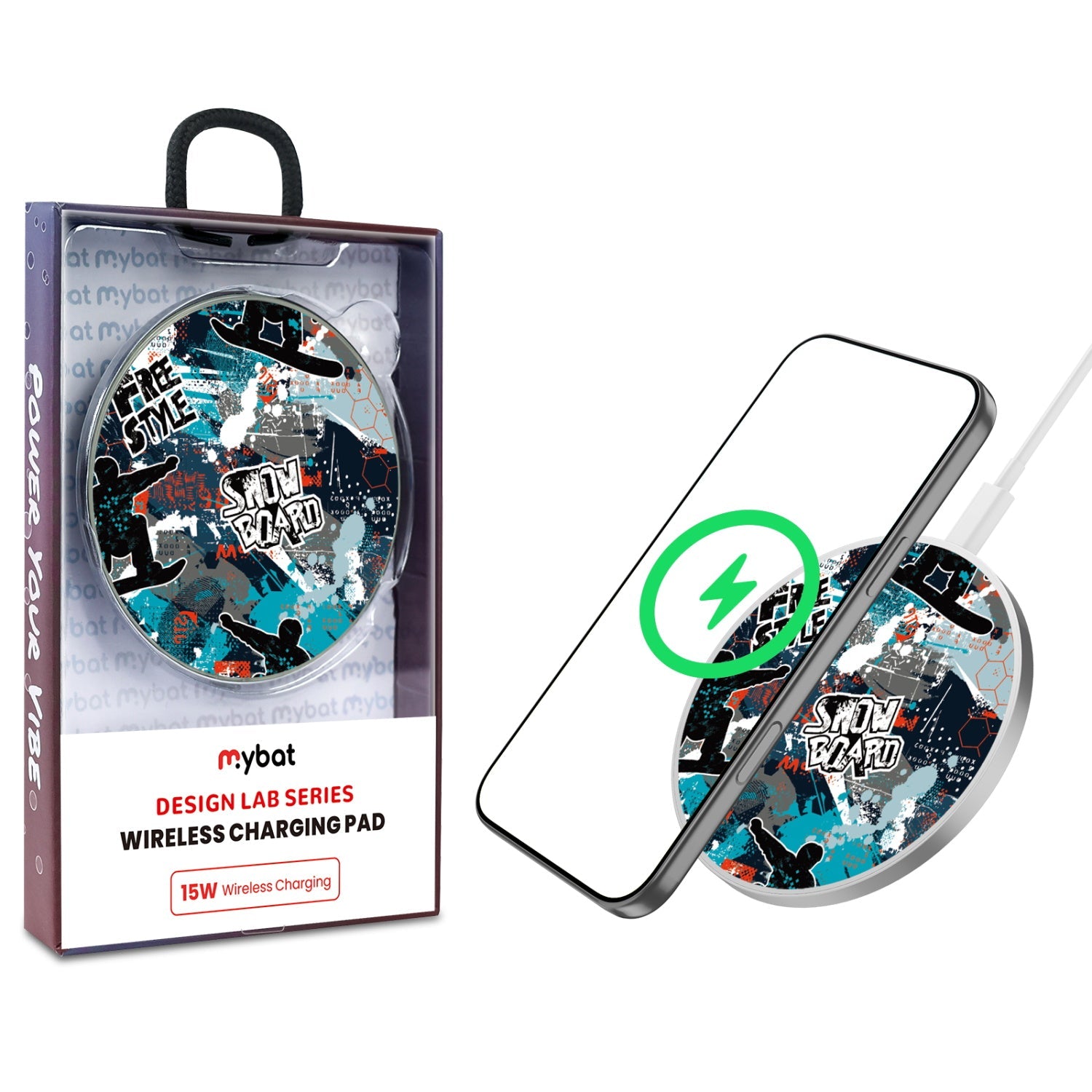 MyBat Design Lab Series Wireless Charging Pad - Silver - Shredding Freestyle