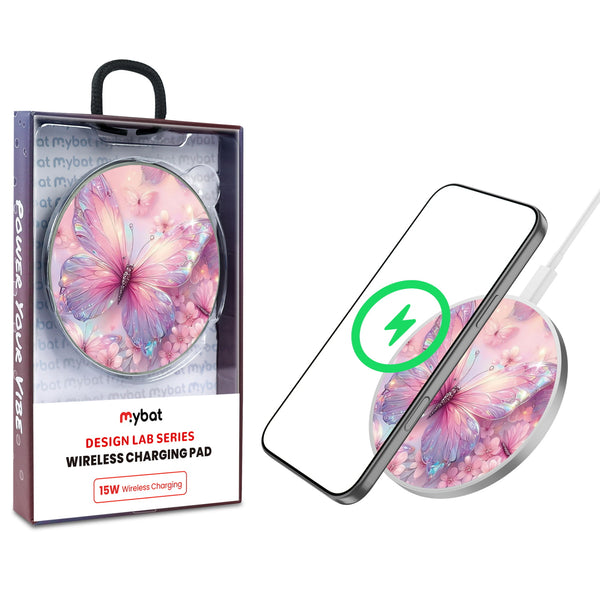 MyBat Design Lab Series Wireless Charging Pad - Silver - Pink Butterflies - MCGWIRC22SL-361-1.jpg