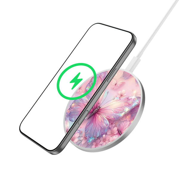 MyBat Design Lab Series Wireless Charging Pad - Silver - Pink Butterflies - MCGWIRC22SL-361-2.jpg