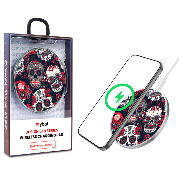 MyBat Design Lab Series Wireless Charging Pad - Silver - Sugar Rose Skulls - MCGWIRC22SL-418-1.jpg