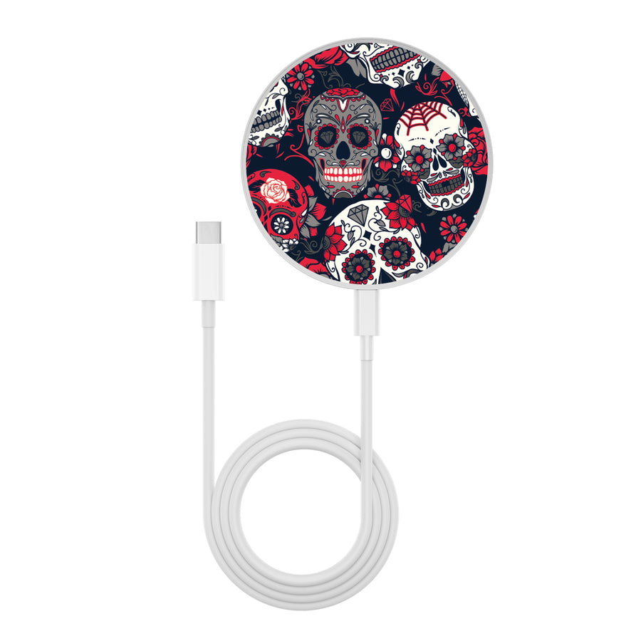 MyBat Design Lab Series Wireless Charging Pad - Silver - Sugar Rose Skulls - MCGWIRC22SL-418-3.jpg