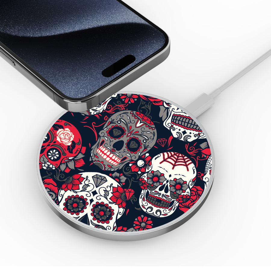MyBat Design Lab Series Wireless Charging Pad - Silver - Sugar Rose Skulls - MCGWIRC22SL-418-4.jpg