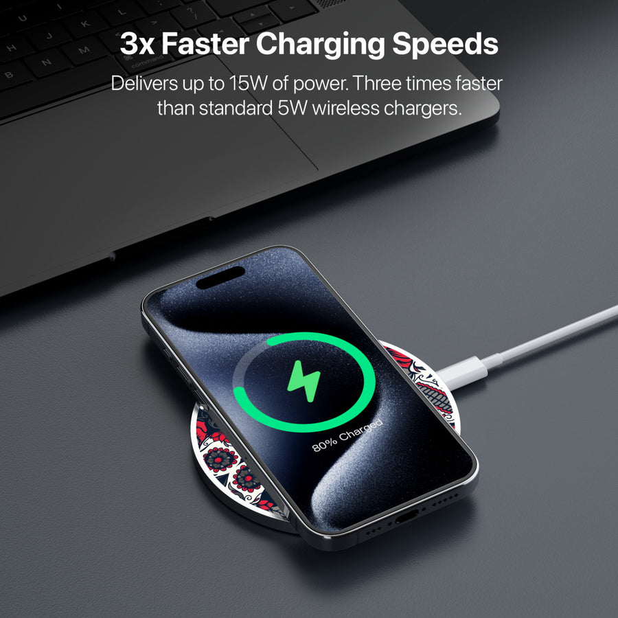 MyBat Design Lab Series Wireless Charging Pad - Silver - Sugar Rose Skulls - MCGWIRC22SL-418-5.jpg