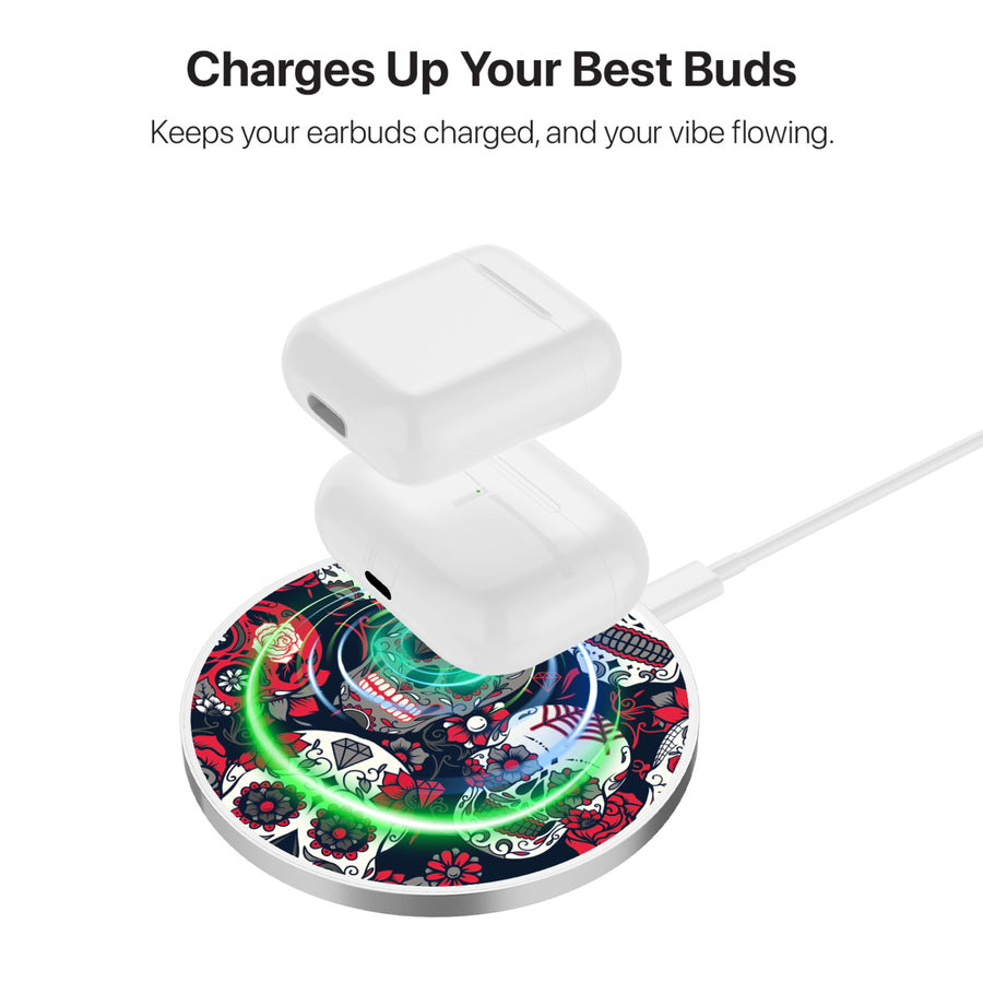 MyBat Design Lab Series Wireless Charging Pad - Silver - Sugar Rose Skulls - MCGWIRC22SL-418-6.jpg